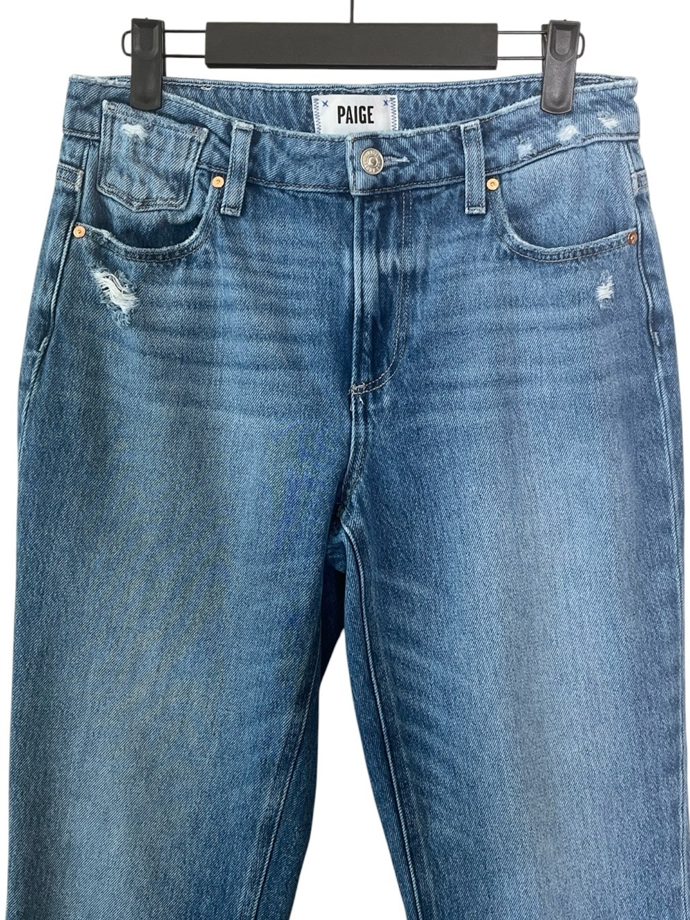 Paige Noella Azalea Blue Straight Leg Jeans 26 Mid Rise Relaxed Distressed Ankle - Picture 6 of 10